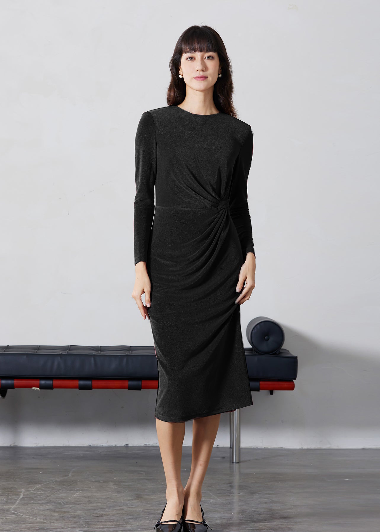 ACETATE BLEND KNITTED ROUND-NECKlINE DRESS