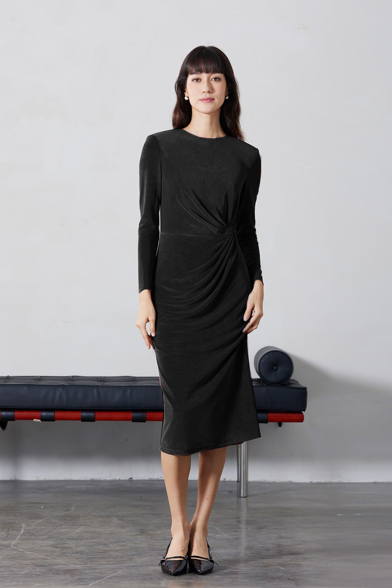ACETATE BLEND KNITTED ROUND-NECKlINE DRESS